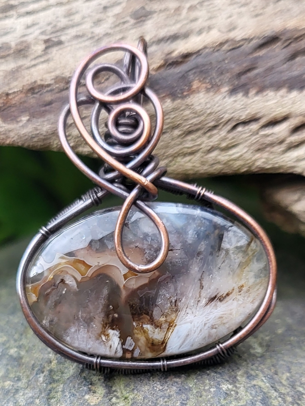 UV Reactive Volcano Agate Handmade Wire Wrap Pendant